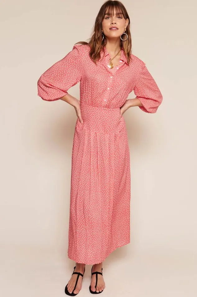 Rixo Dresses Women Izzy Shirt Dress Scatter Spot Coral