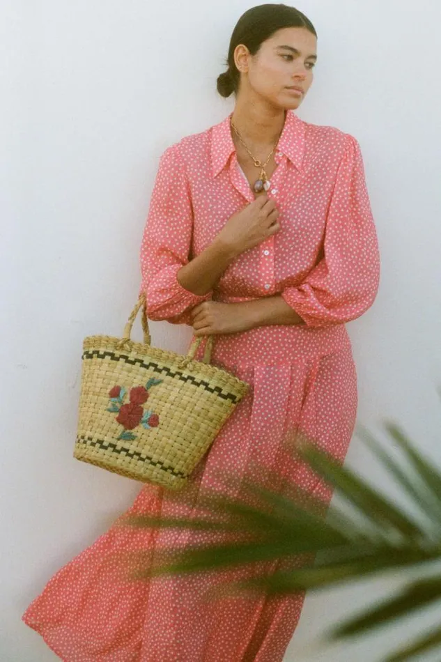 Rixo Dresses Women Izzy Shirt Dress Scatter Spot Coral