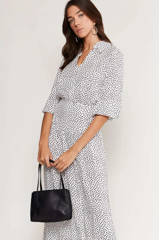 Rixo Dresses Women Izzy Shirt Dress White Mini Polka Dots