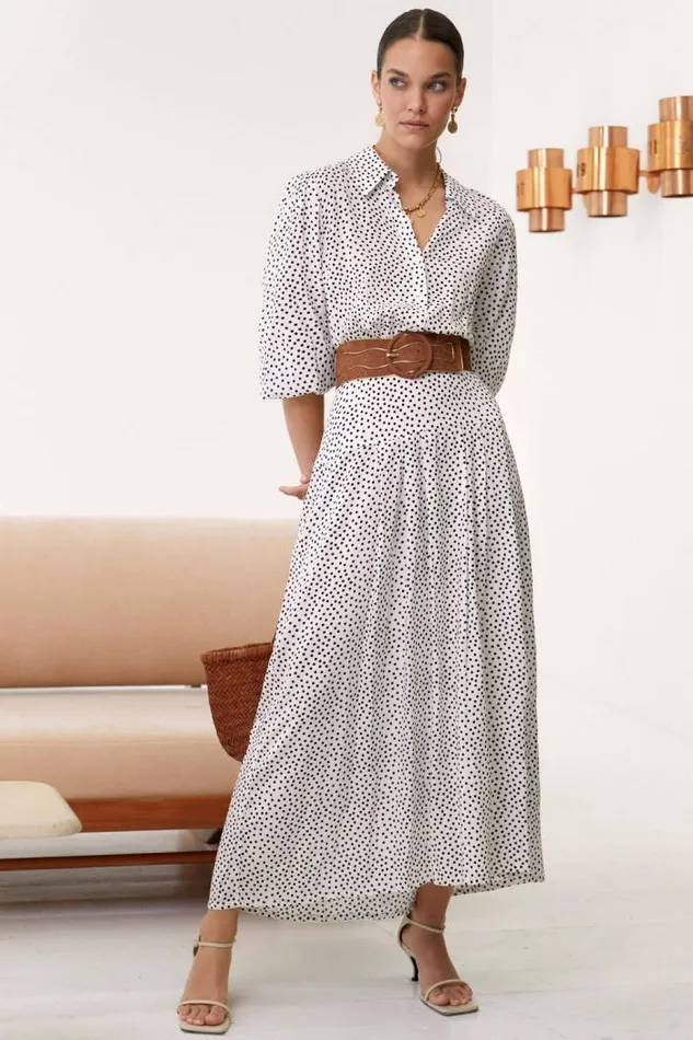 Rixo Dresses Women Izzy Shirt Dress White Mini Polka Dots