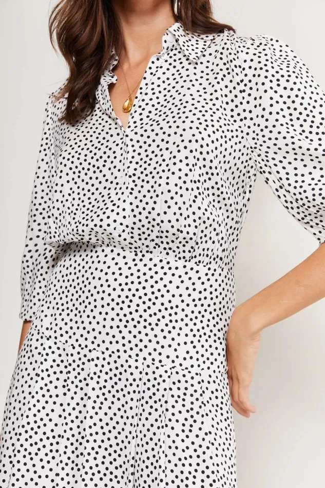 Rixo Dresses Women Izzy Shirt Dress White Mini Polka Dots