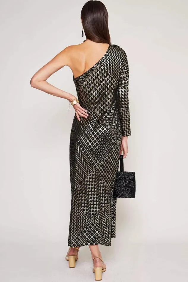 Rixo Dresses Women Jenny Silk Midi Dress Cleo Patchwork Black