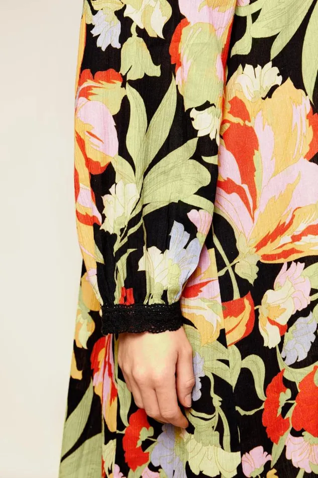 Rixo Dresses Women Kahlo Cotton Midi Dress Cece Floral Black