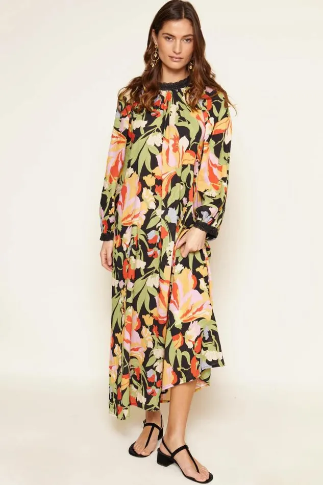Rixo Dresses Women Kahlo Cotton Midi Dress Cece Floral Black