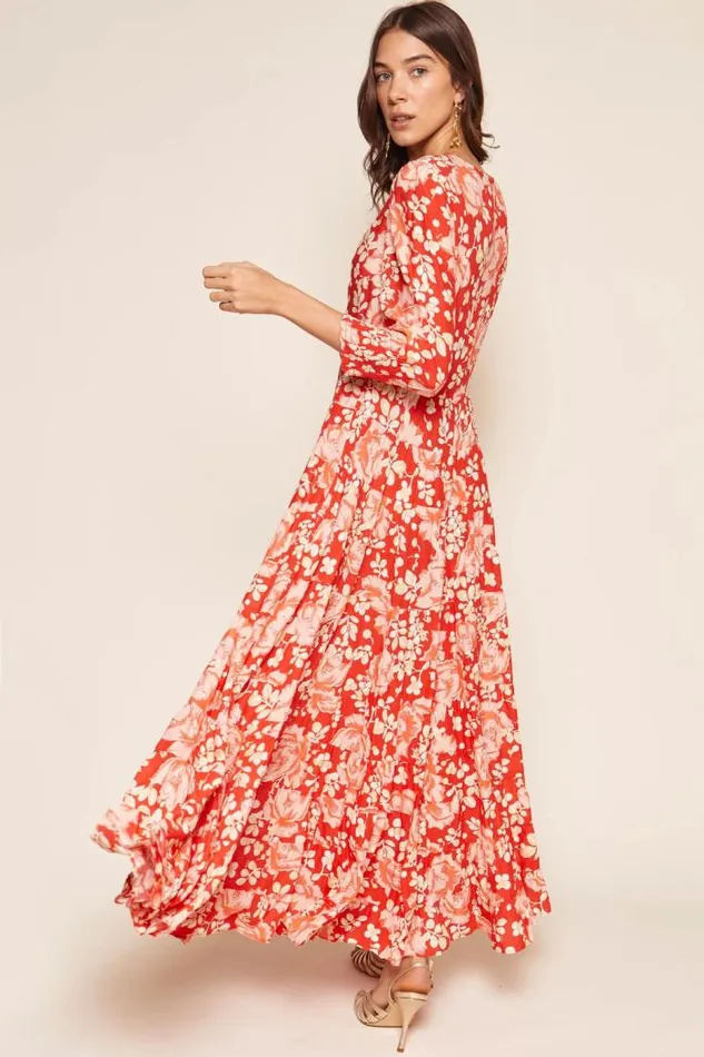Rixo Dresses Women Kristen Midi Dress Umbrella Floral Coral