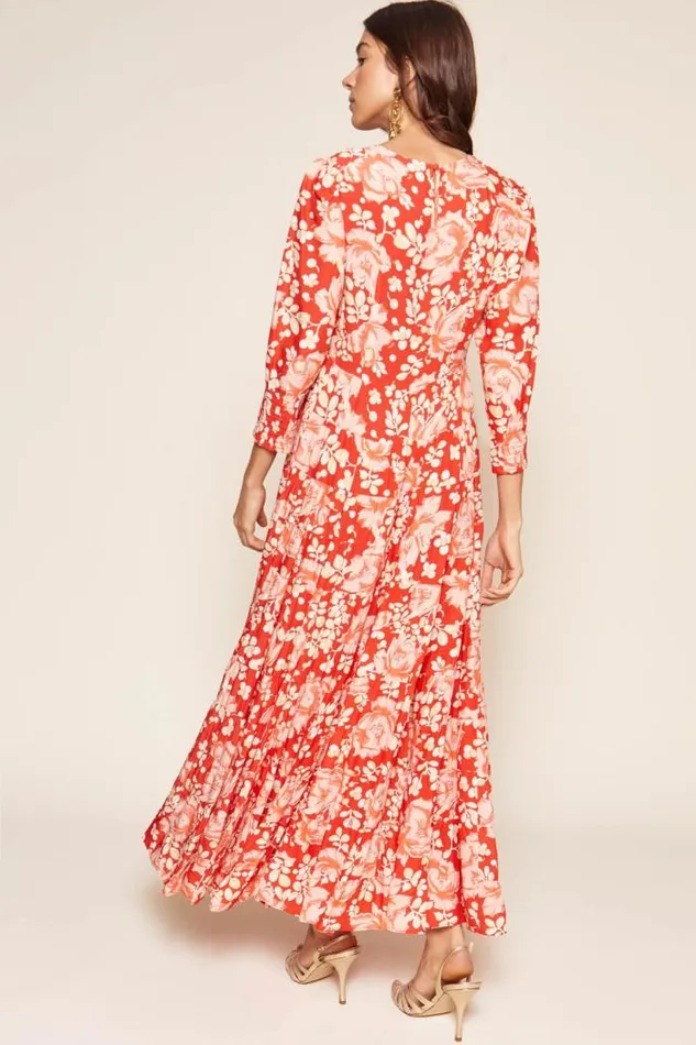 Rixo Dresses Women Kristen Midi Dress Umbrella Floral Coral