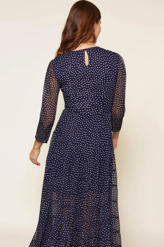 Rixo Dresses Women Kristen Tiered Midi Dress Polka Dot Navy