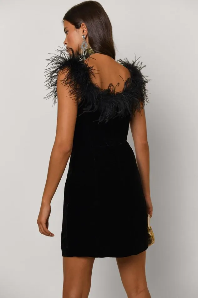 Rixo Dresses Women Lena Feathered Mini Dress Black