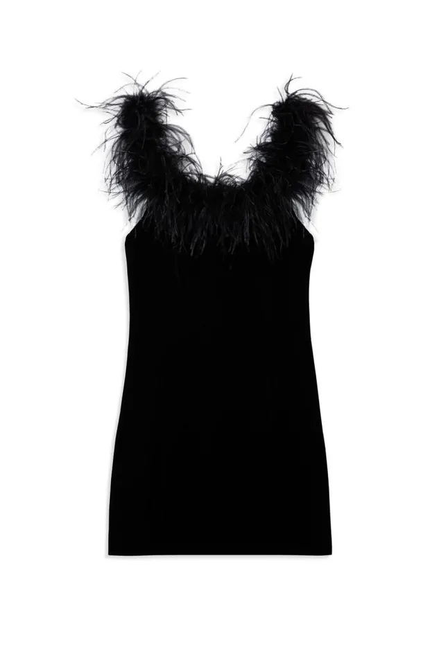 Rixo Dresses Women Lena Feathered Mini Dress Black