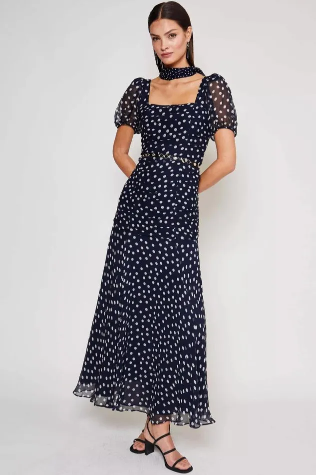 Rixo Dresses Women Leyane Maxi Dress Scatter Spot Navy