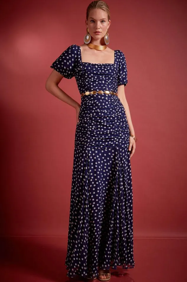 Rixo Dresses Women Leyane Maxi Dress Scatter Spot Navy