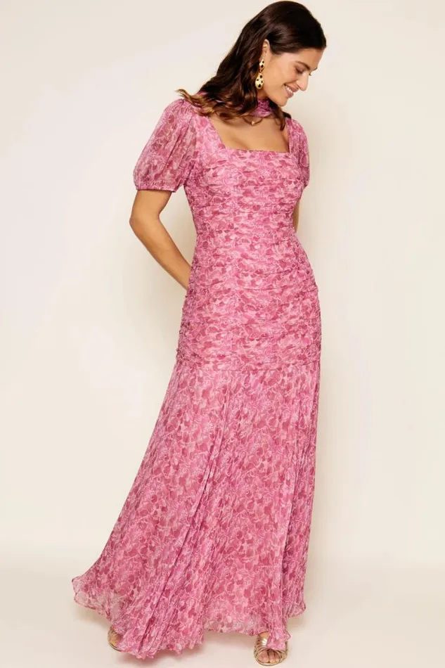 Rixo Dresses Women Leyanne Georgette Gown Shell Magenta