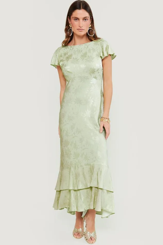 Rixo Dresses Women Liberty Midi Dress Daisy Jacquard Sage