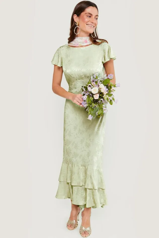 Rixo Dresses Women Liberty Midi Dress Daisy Jacquard Sage