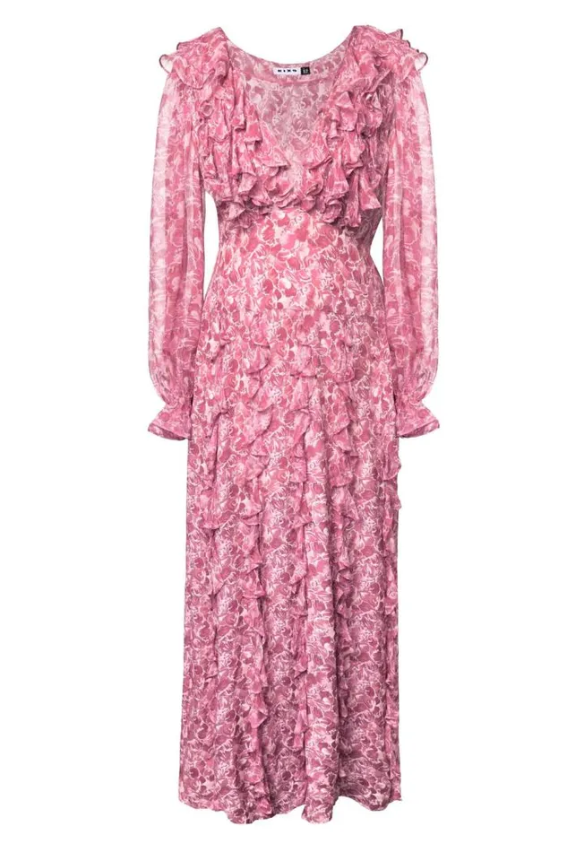 Rixo Dresses Women Linnett Ruffled Silk Gown Shell Magenta