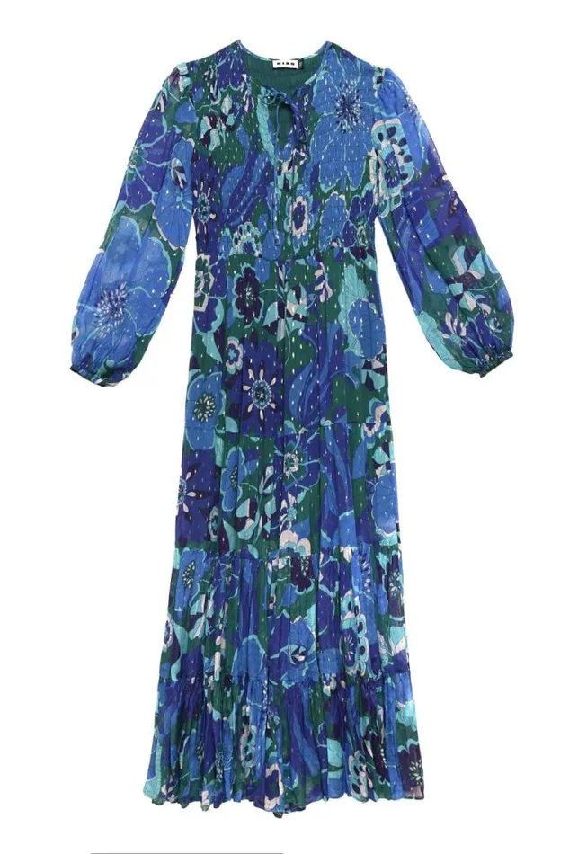 Rixo Dresses Women Lori Metallic Midi Dress Miami Floral Emerald