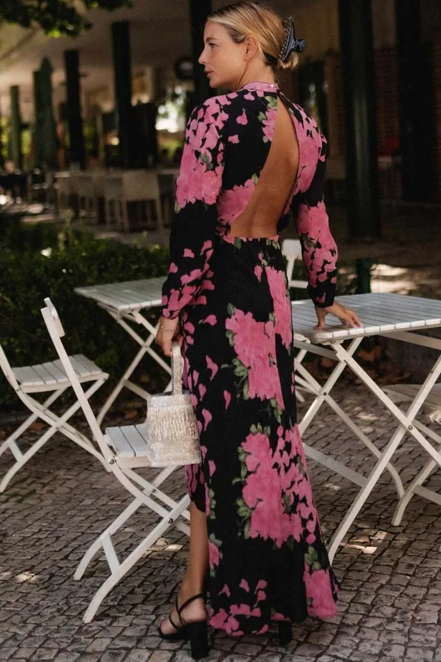 Rixo Dresses Women Lucy Silk Midi Dress Blossom Pink