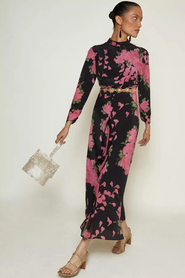 Rixo Dresses Women Lucy Silk Midi Dress Blossom Pink