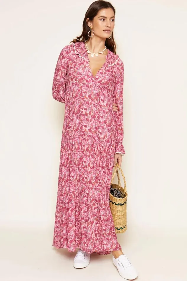 Rixo Dresses Women Mali Crepe Midi Dress Shell Magenta