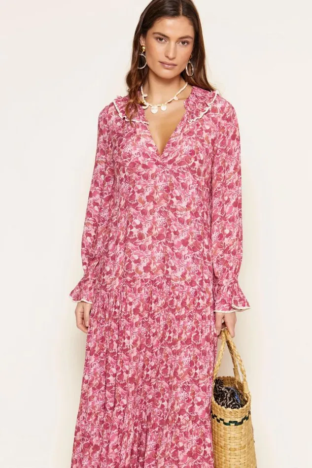 Rixo Dresses Women Mali Crepe Midi Dress Shell Magenta
