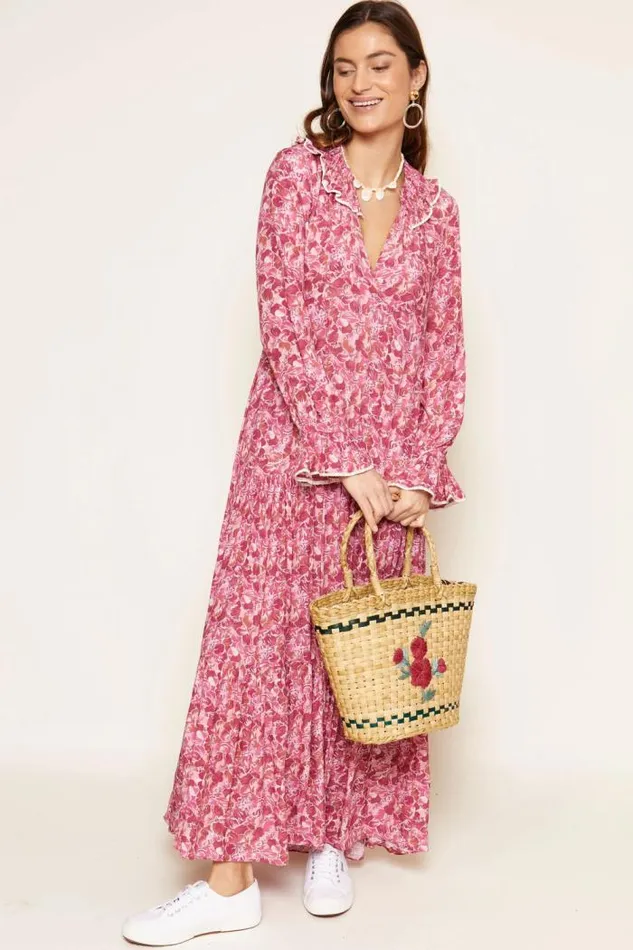 Rixo Dresses Women Mali Crepe Midi Dress Shell Magenta