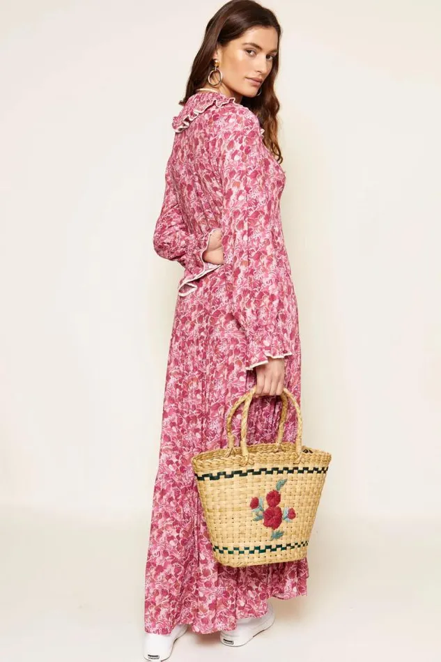 Rixo Dresses Women Mali Crepe Midi Dress Shell Magenta