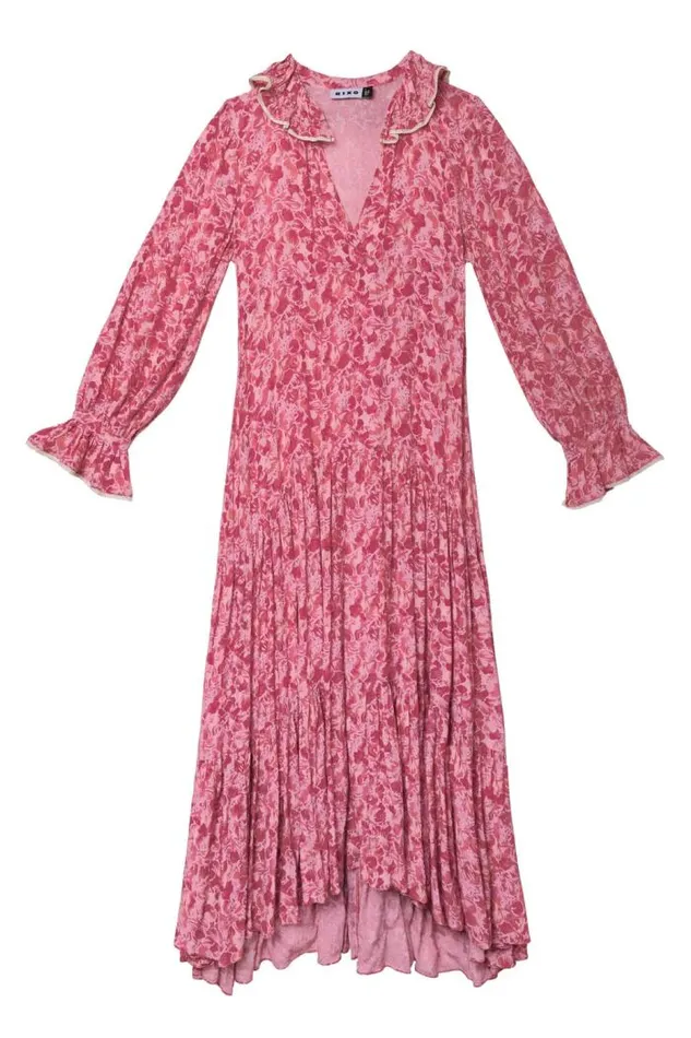 Rixo Dresses Women Mali Crepe Midi Dress Shell Magenta