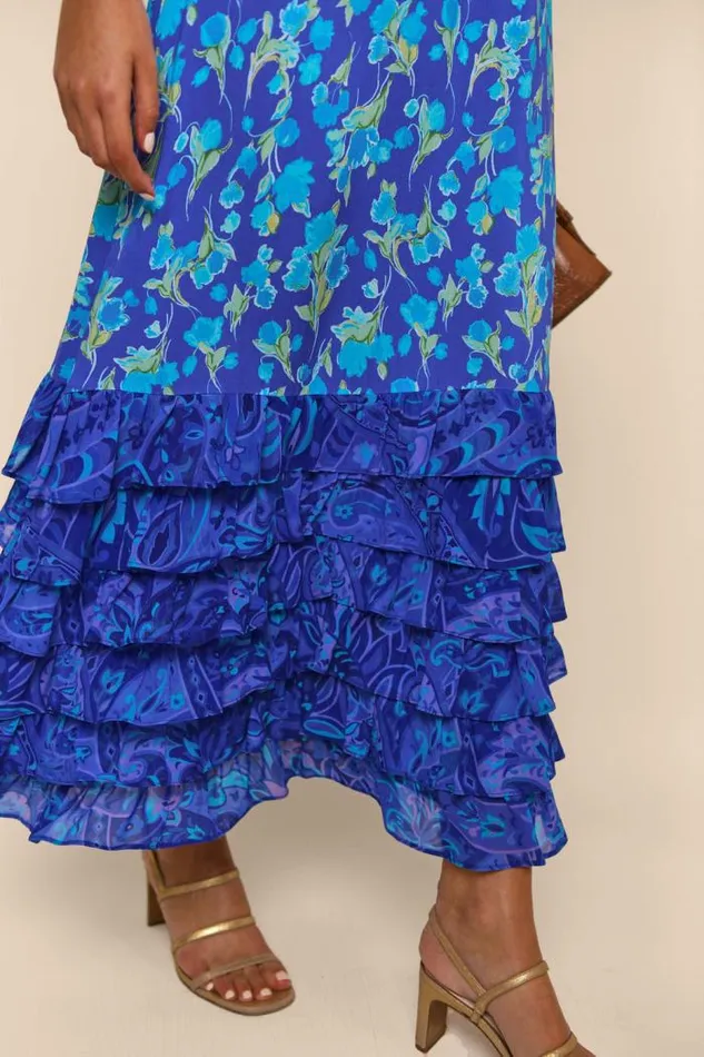 Rixo Dresses Women Mari Tiered Maxi Dress Fontainhas Floral Cobalt Mix