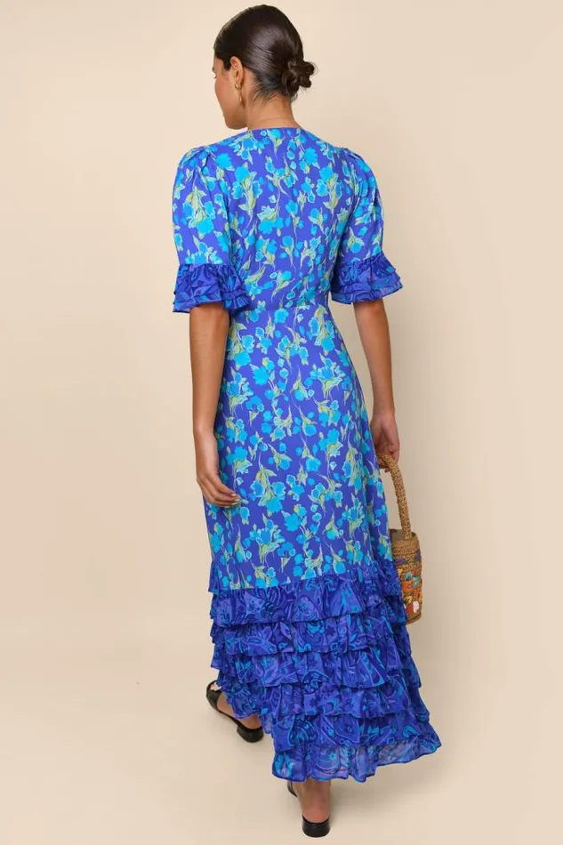 Rixo Dresses Women Mari Tiered Maxi Dress Fontainhas Floral Cobalt Mix