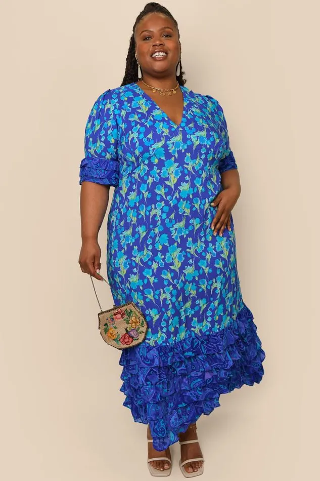 Rixo Dresses Women Mari Tiered Maxi Dress Fontainhas Floral Cobalt Mix