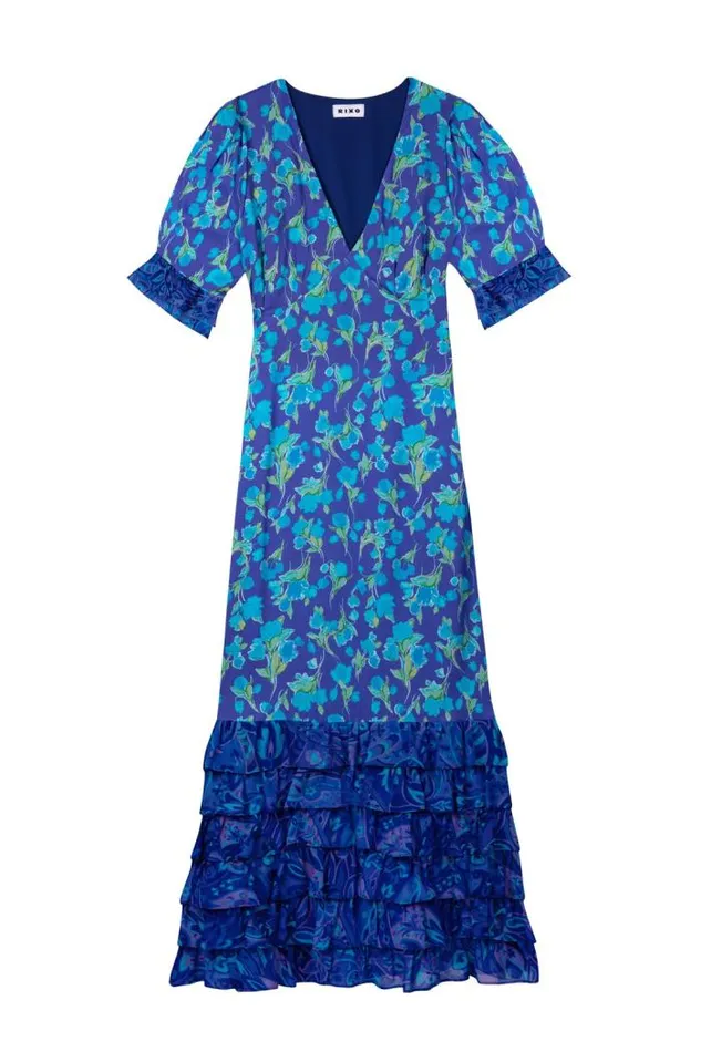Rixo Dresses Women Mari Tiered Maxi Dress Fontainhas Floral Cobalt Mix