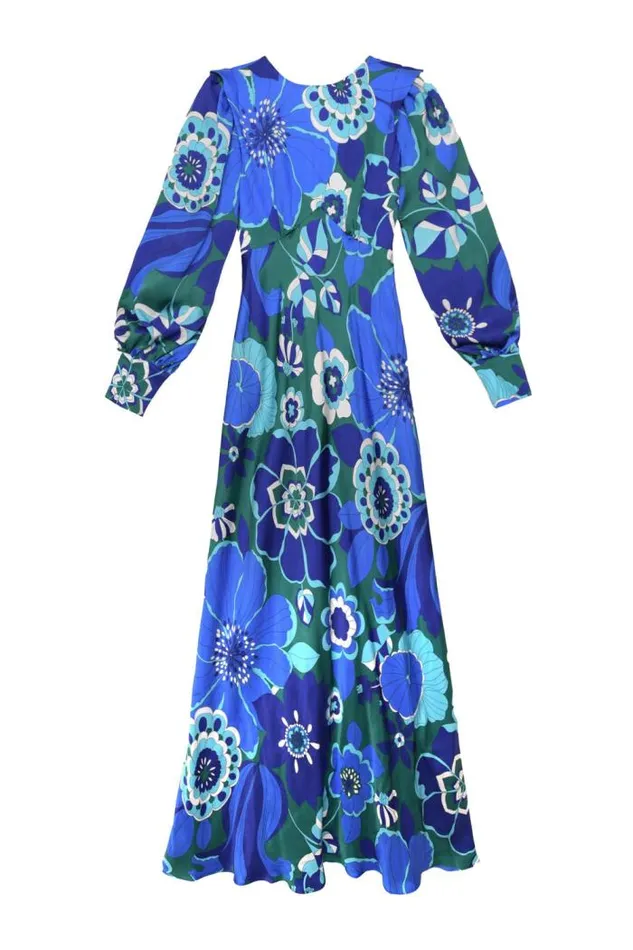 Rixo Dresses Women Marni Backless Satin Gown Miami Floral Emerald