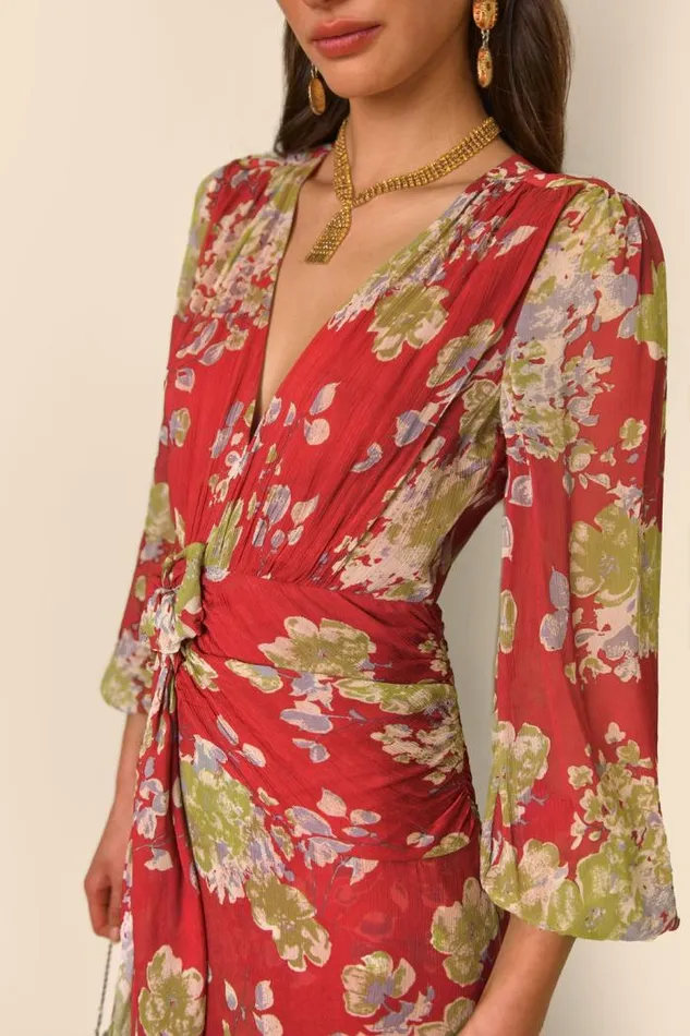 Rixo Dresses Women Meera Backless Midi Dress Waterblossom Red