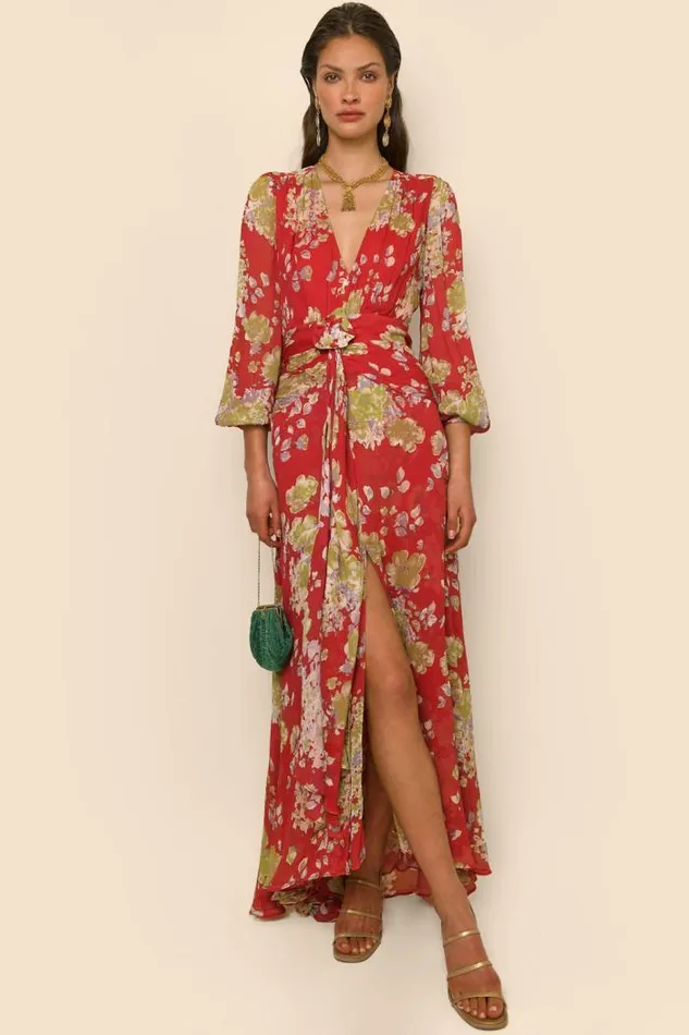 Rixo Dresses Women Meera Backless Midi Dress Waterblossom Red