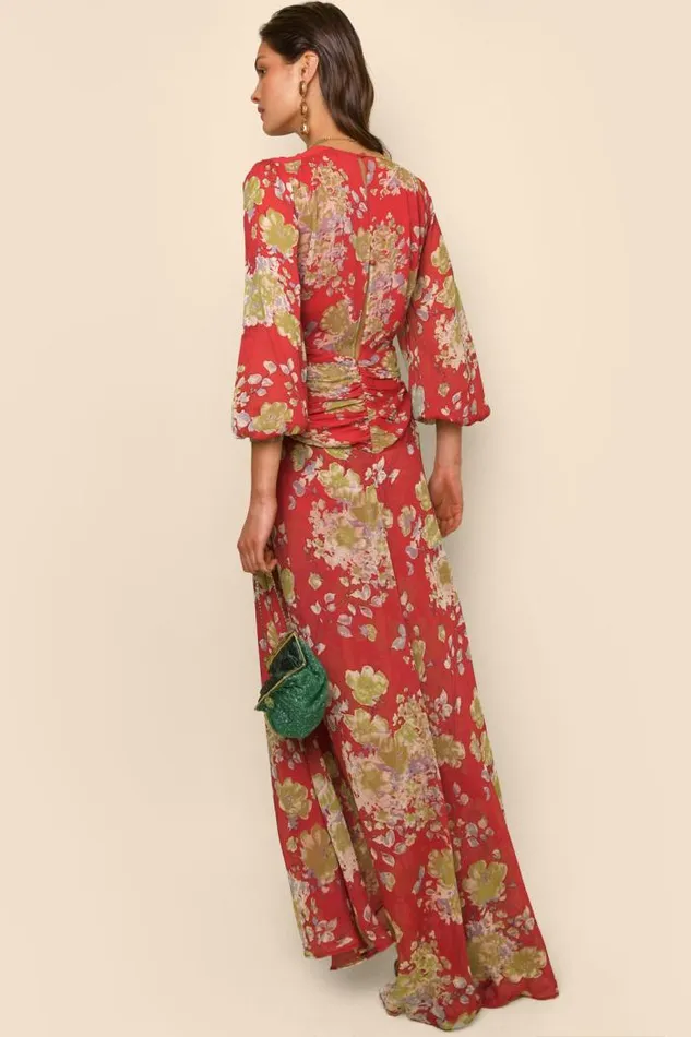 Rixo Dresses Women Meera Backless Midi Dress Waterblossom Red