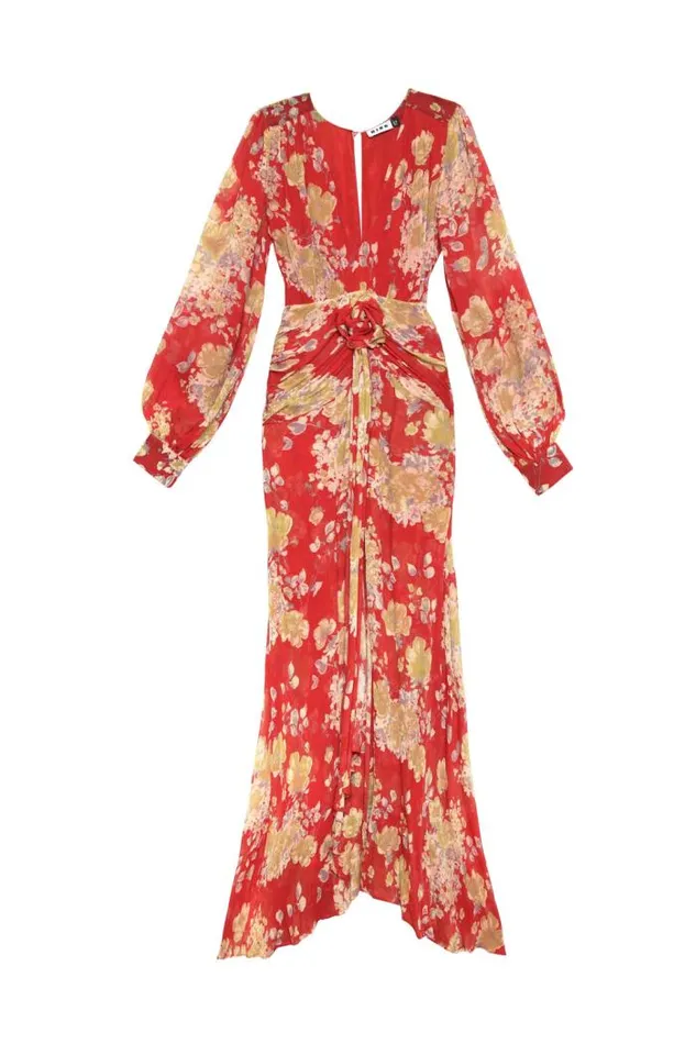 Rixo Dresses Women Meera Backless Midi Dress Waterblossom Red