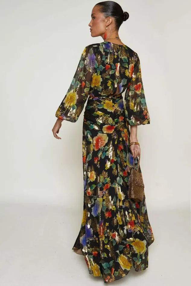 Rixo Dresses Women Meera SilkBlend Gown Ombr Bloom Black