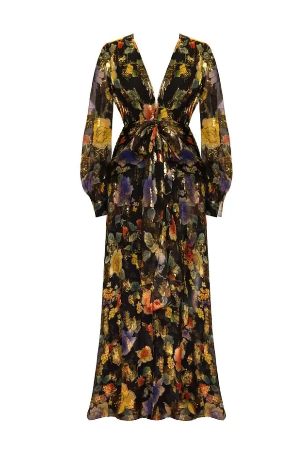 Rixo Dresses Women Meera SilkBlend Gown Ombr Bloom Black