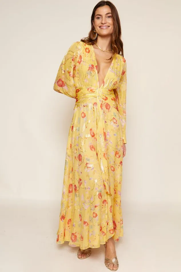Rixo Dresses Women Meera SilkBlend Gown Waterblossom Yellow