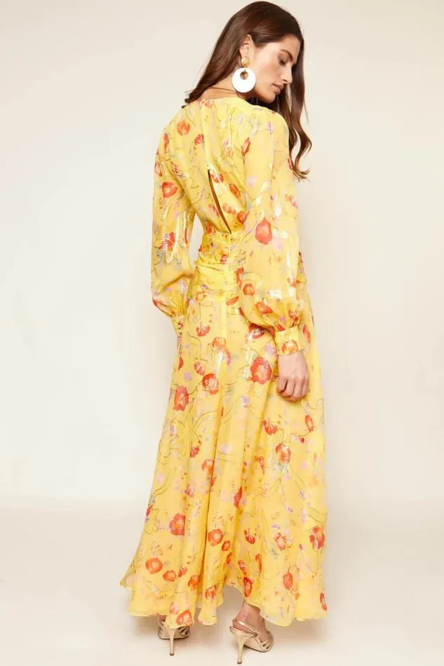 Rixo Dresses Women Meera SilkBlend Gown Waterblossom Yellow