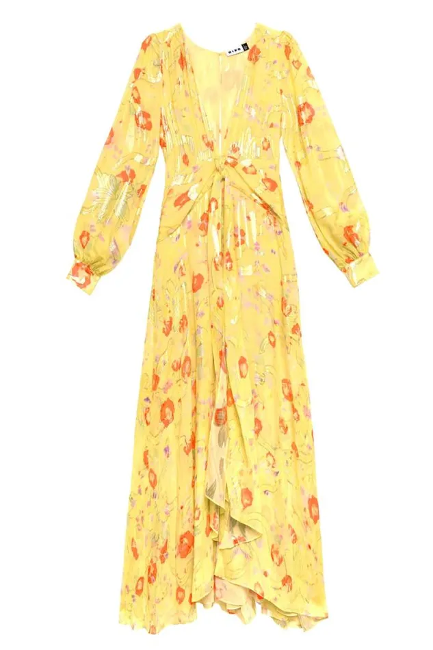 Rixo Dresses Women Meera SilkBlend Gown Waterblossom Yellow