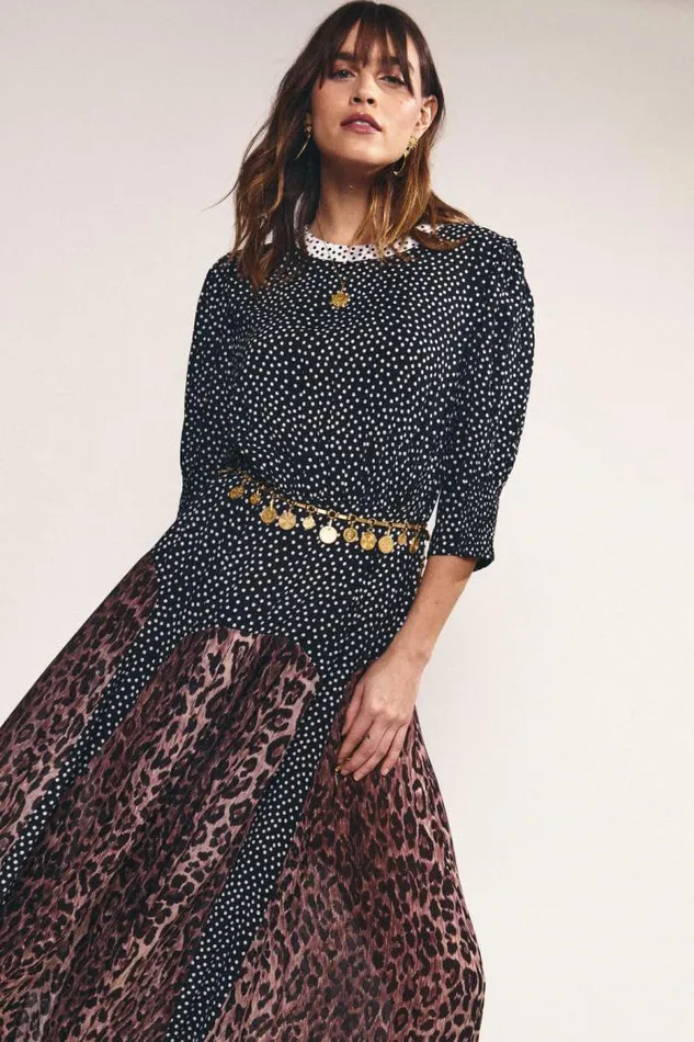 Rixo Dresses Women Meg Leopard Midi Dress Leopard Polka Dot
