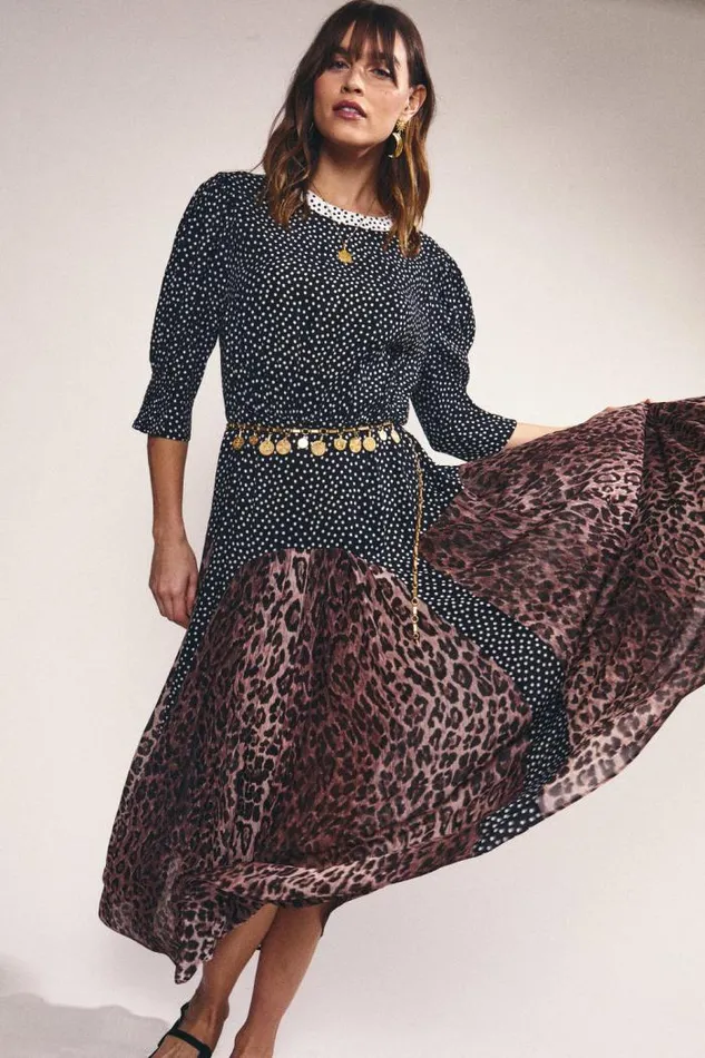 Rixo Dresses Women Meg Leopard Midi Dress Leopard Polka Dot