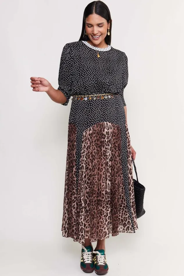 Rixo Dresses Women Meg Leopard Midi Dress Leopard Polka Dot