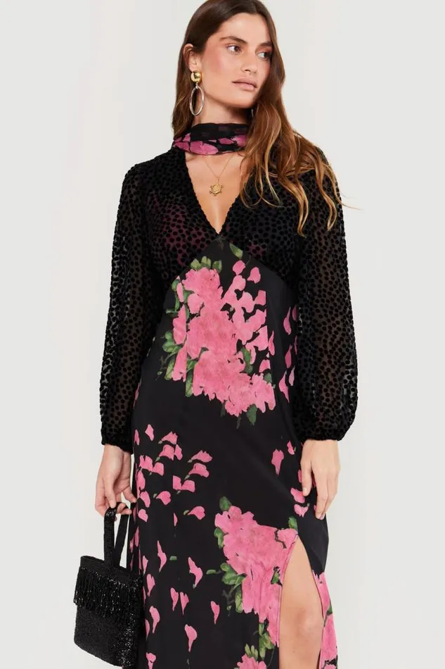 Rixo Dresses Women Melanie Silk Midi Dress Blossom Pink