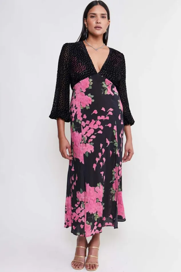 Rixo Dresses Women Melanie Silk Midi Dress Blossom Pink