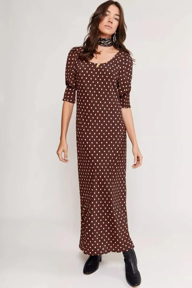 Rixo Dresses Women Oleander Midi Dress Polka Dot Brown