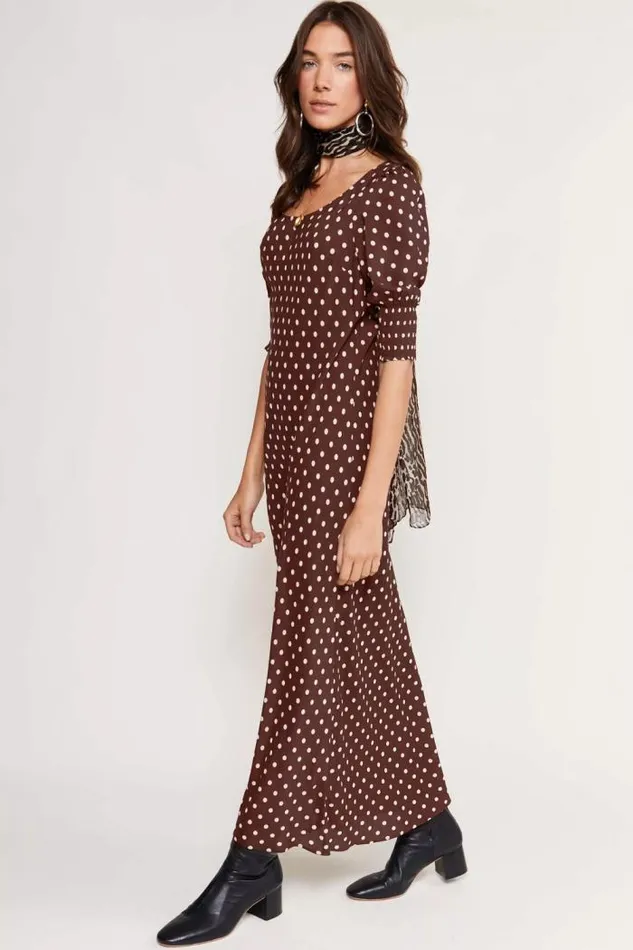 Rixo Dresses Women Oleander Midi Dress Polka Dot Brown