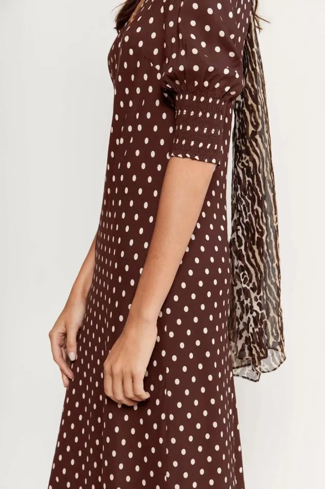 Rixo Dresses Women Oleander Midi Dress Polka Dot Brown