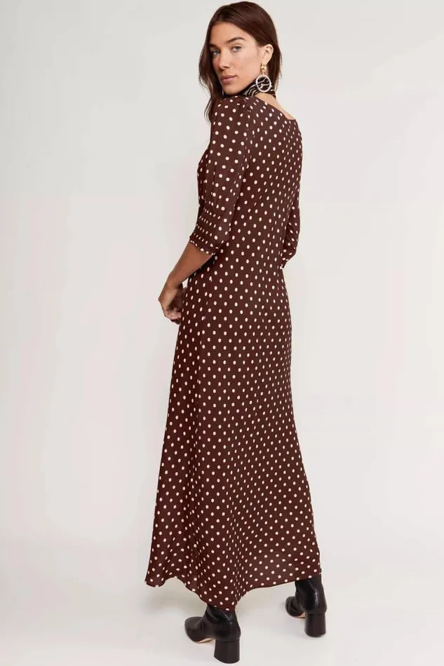 Rixo Dresses Women Oleander Midi Dress Polka Dot Brown